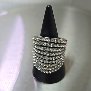 Silver Tone Rhnistones Ring Size 6